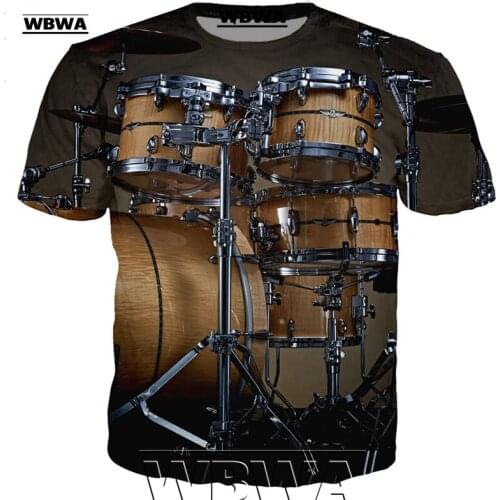 Summer Mens 3D Drum T-shirt Musical Instrument Shirt Fashion Street Electric Music Men and Women Hippie Fun Alternative Top