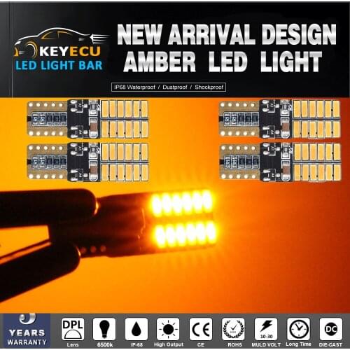 KEYECU 4X yellow Canbus Error Free T10 194 168 W5W 4014 LED 24SMD Side Wedge Light Bulb used for car interiror light, dome light
