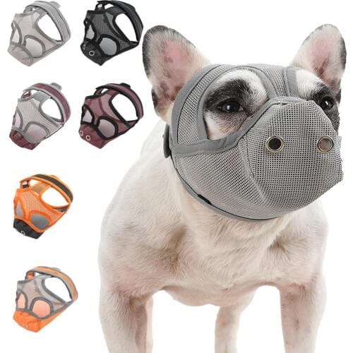Short Snout Dog Muzzle Pet Mask Anti Biting Adjustable Breathable Chewing and Barking Muzzle Dog Mask French Bulldog Accessories