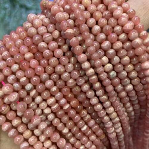 AAA Grade Round Genuine Pink Argentina Rhodochrosite Precious Stone Beads Natural Stone DIY Loose Beads For Jewelry Making 15"