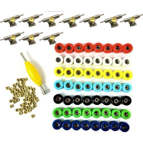 Lot 56Pcs Bearing Wheels Nuts & 10 Trucks for SkateBoard Wooden Fingerboard Toys Finger board Accessary Replacement Parts Tool