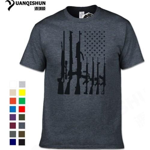Top Quality Mens American Flag Machine Guns Printed T Shirts 2018 Summer Hot Brand Casual USA Flag T-shirt Firearms Tops Tees