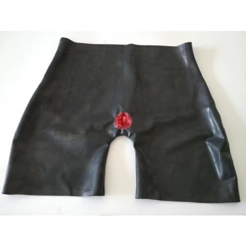 Handmade Men Latex Rubber Fetish Shorts Underwear with an Attached Anal Sheath Front Zipper New sexy plus big Men