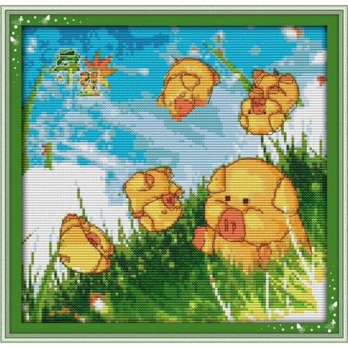 Pig in Spring cross stitch kit cartoon 14ct 11ct count print canvas stitching embroidery DIY handmade needlework