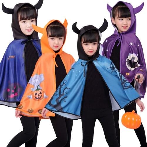 Halloween Childrens Horns Cloak Kids Adult Performance Costume Sorcerer Hooded Witch Set Ghost Pumpkin Cloak Dress