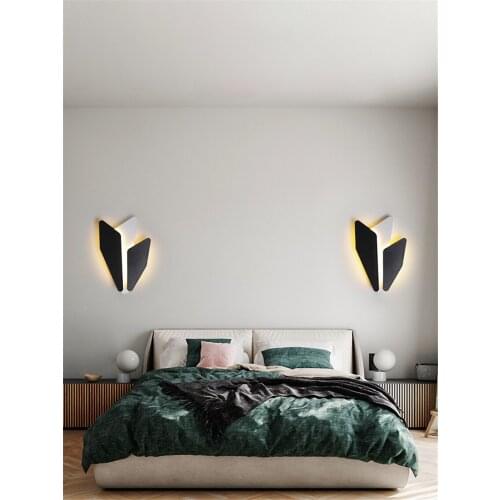 Nordic black and white bedside wall lamps bedroom modern living room background hotel aisle leaf shape sconces lights fixtures