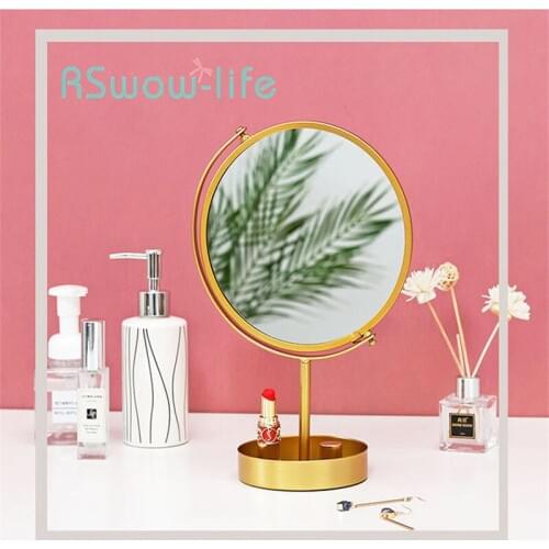 European-style Wrought Iron Round Base Desktop Double-sided Makeup Mirror Creative Home Bedroom Desktop Princess Dressing Mirror