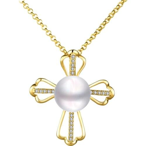 New Fashion Necklace for Women girls Rose Gold color Austrian crystal Imitation pearl Cross charm Necklaces & Pendants Jewelry