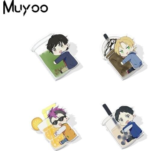 2021 New Arrival Banana Fish Ash Okumura Eiji Yaoi with Milk Tea Bottles Handcraft Epoxy Acrylic Lapel Pins