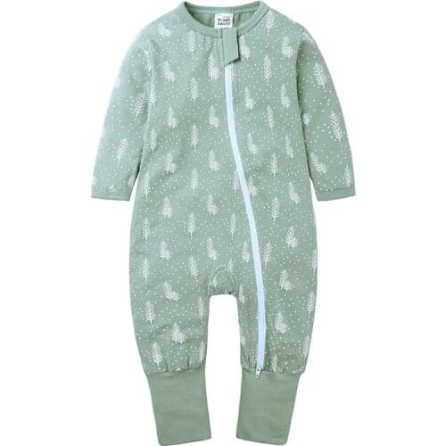 Toddler Boy Girls Long Sleeve Autumn Romper Soft Cotton Jumpsuit Zipper Front Open One-Piece Sleepwear Overalls Baby Clothes