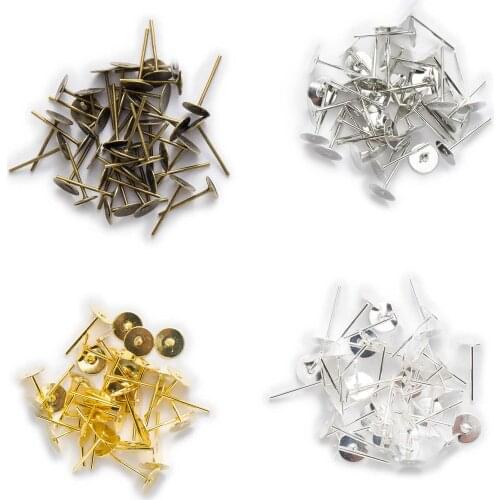 100 Piece 4 Color Earring Base Flat Pad Earstud Earrings Findings DIY Accessories Jewelry Making Fit 6mm Cabochon Cameo Settings