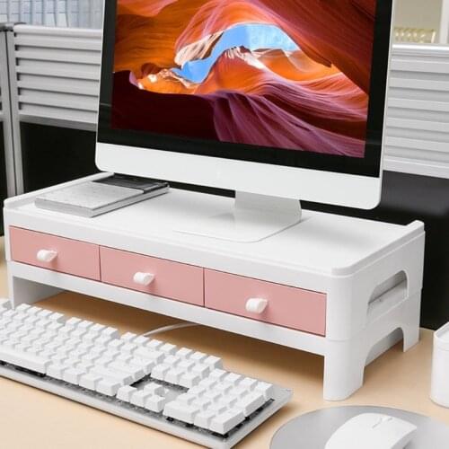 Computer Monitor Riser Laptop PC Stand Desktop Table Storage Organizer Shelf with 3 Drawers Heightening Rack Bracket