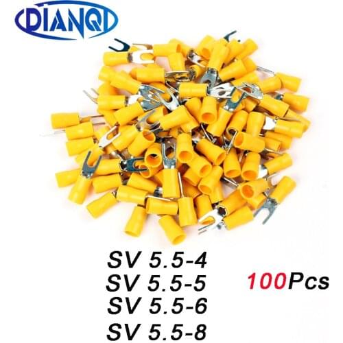 SV5.5-4/5/6/8 Yellow fork Furcate Pre-insulating Terminal Type Cold pressed terminals Cable Connector Wire Connector 100PCS/Pack