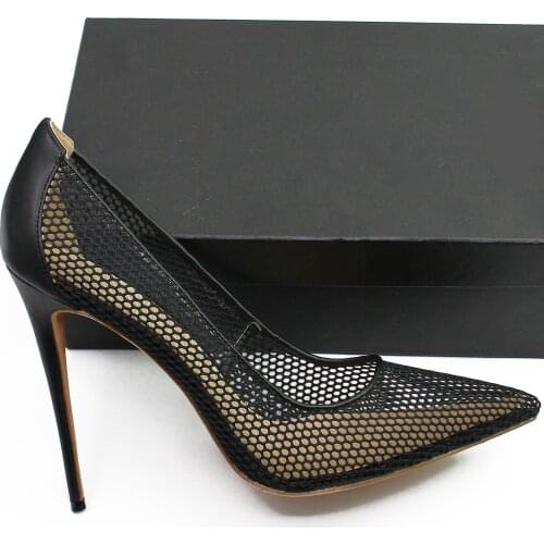 12CM Pumps Women Black Girl High Heel Womens Thin Heel Womens Shoes New Pointed Toe Black Mesh Princess Shoes D015A