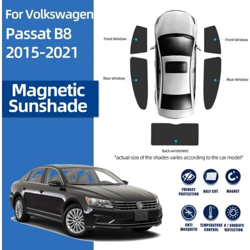 For Volkswagen PASSAT B8 Sedan 2016-2021 Protective Sunshade Windshield Curtains Magnetic Mesh Removable Net Nylon Sun Visors