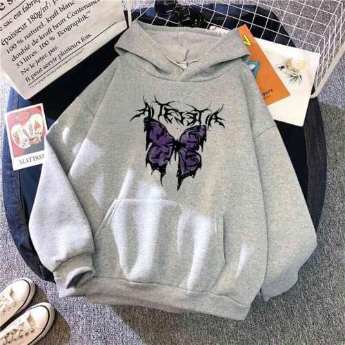 SUNOWE Winter Gothic Style Hoodie Ladies Sweatshirt Harajuku Butterfly Print Hooded Hoodie Ladies Hoodie Streetwear Tops