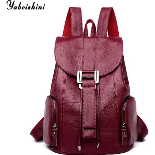 New Women Leather Backpacks Double zipper outer pocket School Bags For Girls Vintage Female Shoulder Bag Mochilas Mujer Preppy
