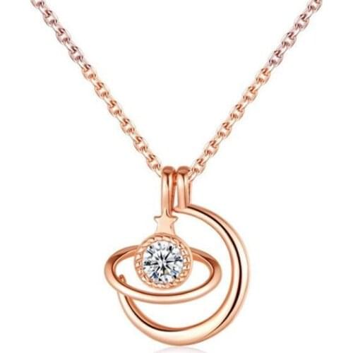 Fashion Geometric Planet Crystal Pendant Necklace Elegant Female Clavicle Chain Necklace Gifts for Friends