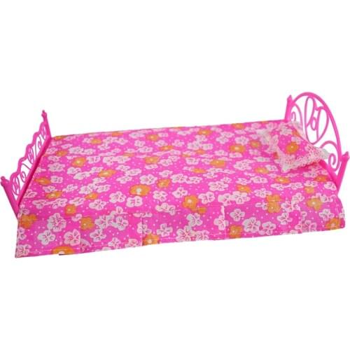 1 Pack = 3 Pcs (Pink Bed+Pillow+Bed sheets) Doll Play House Furniture Bed Child Gifts Kids Toys for 12 Inch Doll Accessories