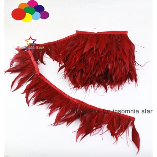 10 Meters Burgundy red Ostrich Feathers Goose Feather For Crafts 8-12CM Feathers Trims Ribbon Skirt/fringe/Dress/Costume Plumes