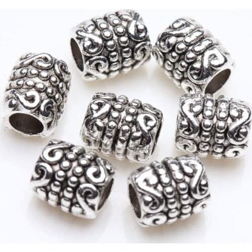 50/100Pcs Carved Loose Tibetan Metal Spacer Tube Beads For Jewelry Making DIY Bracelet Necklace Accessories Silver 6*5mm