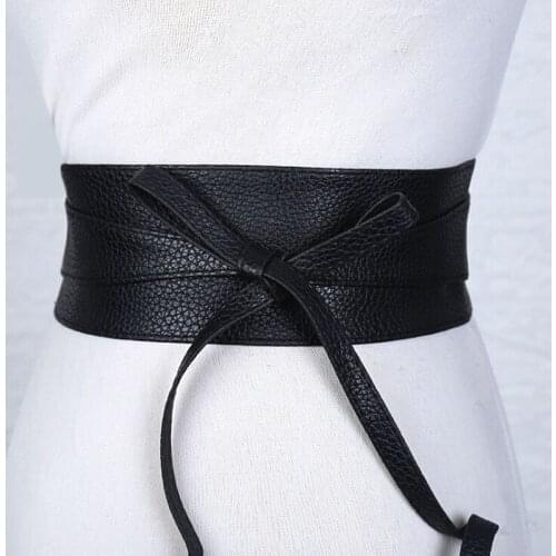 Boho Belt For Women Bowknot Faux Leather Wrap Around Obi Style Cinch Waistband Black Cummerbund Brown Women Belt