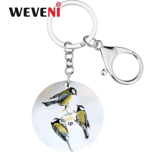 WEVENI Acrylic Round Parus Major Keychains Keyring Printing Realistic Animal Key Chain Jewelry For Women Lover Kids Fashion Gift