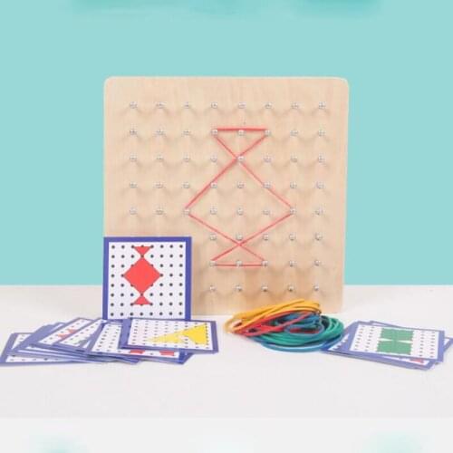 Wooden Geoboard Mathematical Manipulative Material Array Block Geo Board Graphical Educational Toy With Pattern Cards Montessori
