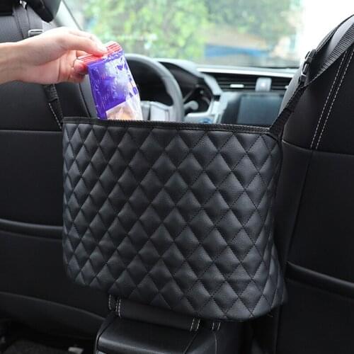 Car Handbag Holder Luxury Leather Seat Back Organizer Mesh Large Capacity Bag Automotive Goods Storage Pocket Seat Crevice Net