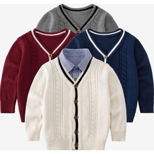 Childrens sweater boy single-breasted v-neck sweater coat