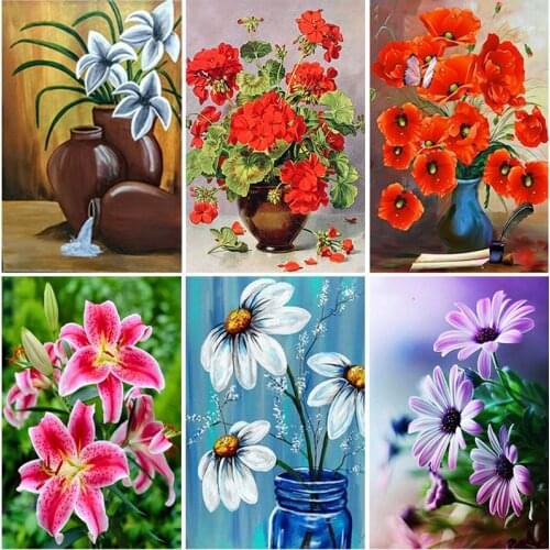 DIY Vase Flower 5D Diamond Painting Full Round Square Rhinestone Mosaic Diamante Embroidery Cross Stitch Wall Art Home Best Gift