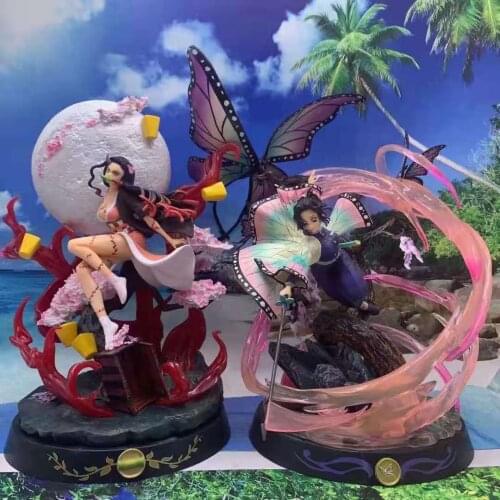 36cm Demon Slayer GK Demon Transformation Kamado Nezuko Kochou Shinobu GK Anime Action Figure Model Statue Collection Toy gift
