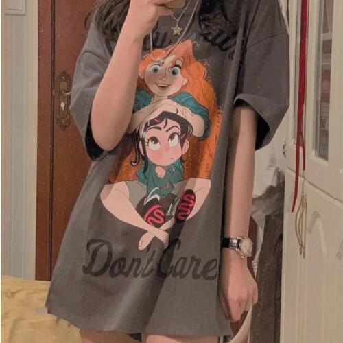Disney Family Cartoon T-Shirt Women Summer O-Neck Casual Print Tshirt Female Fashion Loose Cotton Short Sleeve Tee Tops Ladies