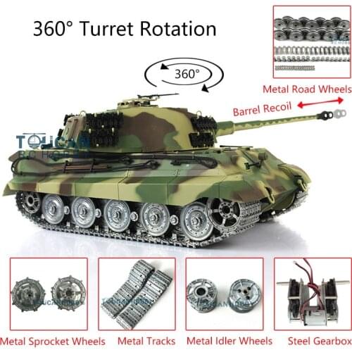 Heng Long 1/16 7.0 Customized King Tiger RC Tank 3888A Metal Wheels Barrel Recoil TH17529