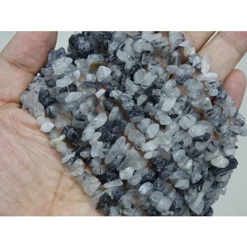 Natural Tourmalated Quartz Gems stone 5-8mm Freeformed Chip Beads 35'' for Jewelry Making Crafts 5 Strands/Pack