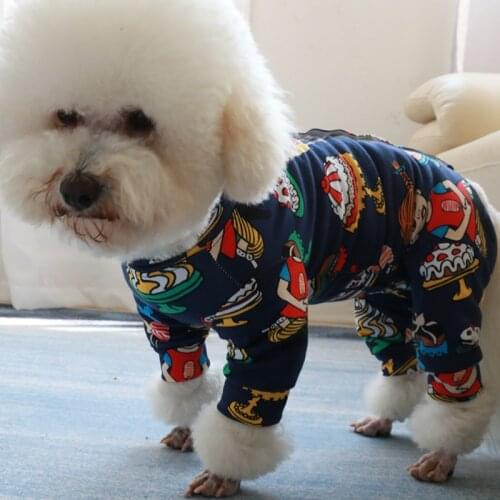 Pet Dog Jumpsuit Thin 100%Cotton Puppy Clothes Printed Overalls For Small Dogs Stretchy Protect Belly Pajamas Poodle Home Wear