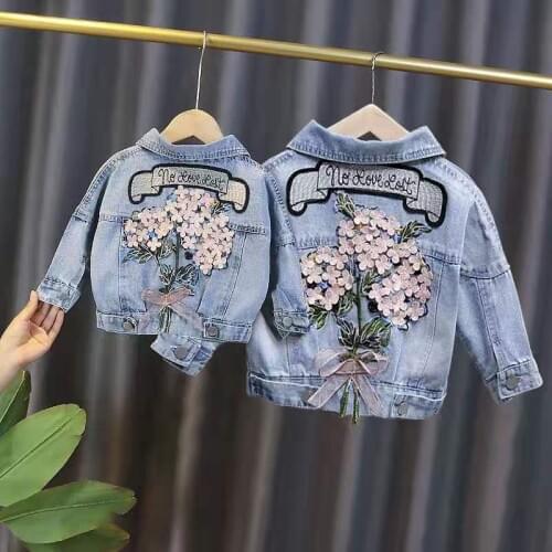 Spring Autumn Kids Denim Jackets for Girls Baby Flower Embroidery Coats Fashion Child Kids Outwear Ripped Jeans Jackets Jean