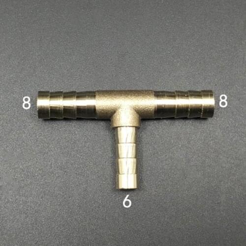 Brass Hose Barb Reducer Fitting Tee 3 Way Splitter 8-6-8mm Water Gas