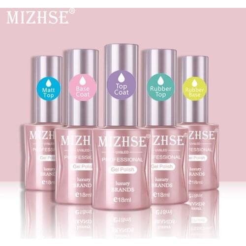 MIZHSE 5pcs 18ml UV Gel Nail Polish Matte Top coat RubberTop&Base Coat Long Lasting Soak off UV Gel Nail Art Manicure
