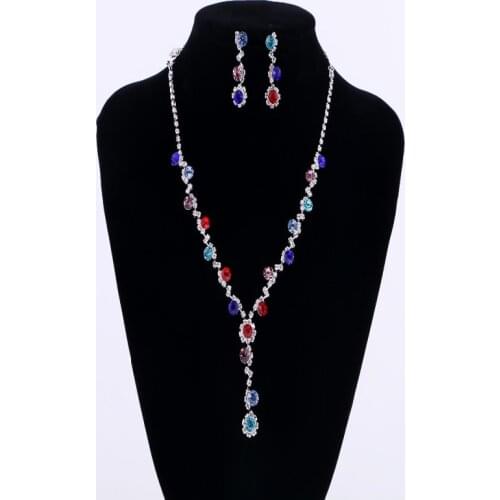 2016 Fashion Design ellipse Crystal Jewelry Set Many colors to choose includ Necklace and Earring suit wedding and party #N209