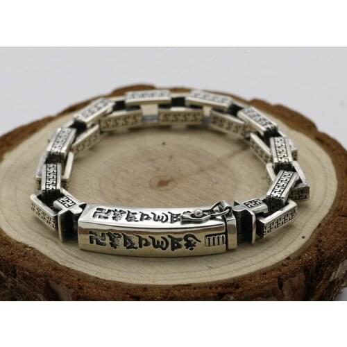Mens Women Solid 925 Sterling Silver Om Mani Padme Hum Link Bracelet bangle Chain Jewelry A5204
