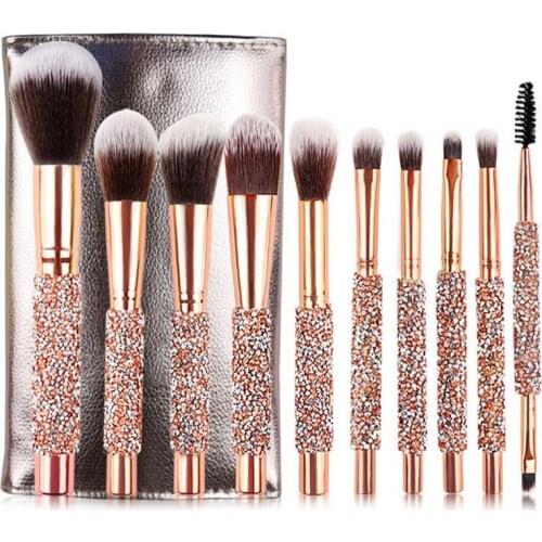 10pcs high-grade diamond handle dressing brush makeup brush set professional with bag Makeup Tools Gifts Brush holder organizer