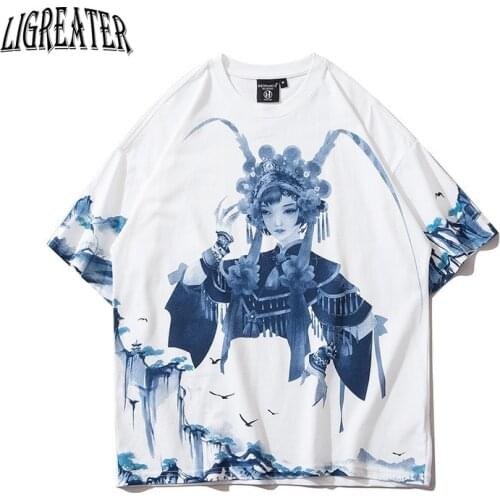 2021 Newest Summer Chinese Ink Painting Characters Creative Short Sleeves Loose Lovers Wear INS Trend Hip Hop Half Sleeves INS