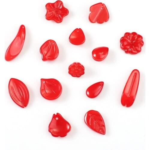 New 10-20 Pieces / Batch Porcelain Red Mix Size Stained Glass Petals Beads Pendant for Jewelry Making Necklace DIY Accessories