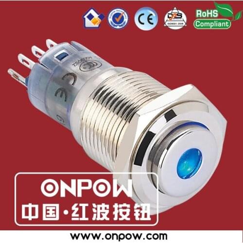 ONPOW 16mm high head nickel momentary pushbutton switch anti-vandal LAS2GQH-22D/R/12V/N