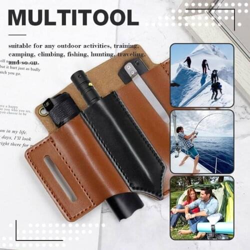 Genuine Leather Sheath Organizer Belt Waist Bag EDC Outdoor Storage Tool Flashlight Knife PU Pocket For Men Woman Female