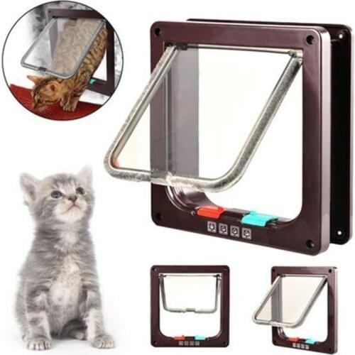 Dog Cat Flap Door with 4 Way Lock Security Flap Door For Cats Kitten ABS Plastic Small Dog Gate Cat Dogs Flap Pet Door