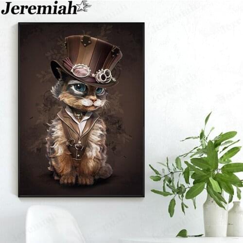 Punk Cat Poster Canvas Painting Funny Animal Steam Poster Wall Art Modern Home Decoration Accessories