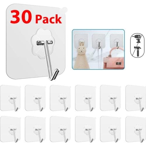 30/20 Pcs 6x6cm Transparent Strong Self Adhesive Door Wall Hangers Hooks Suction Heavy Load Rack Cup Sucker for Kitchen Bathroom