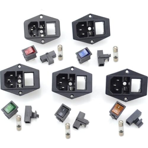 With 10A Fuse! Red yellow Green Blue Black Rocker Switch Fused C14 IEC320 Inlet Power Socket Fuse Switch Connector
